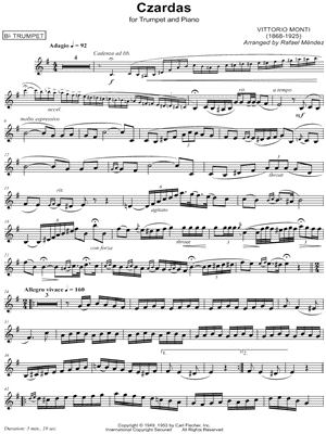 Vittorio Monti Czardas Trumpet Sheet Music Trumpet Solo In E Minor Download Print Sku Mn