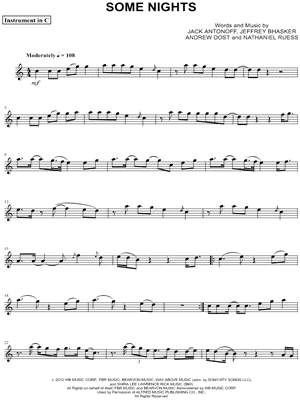 Some Nights - C Instrument & Piano Sheet Music by Fun. - Instrumental Parts