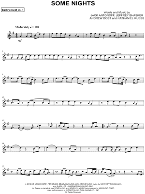 Some Nights - F Instrument & Piano Sheet Music by Fun. - Instrumental Parts