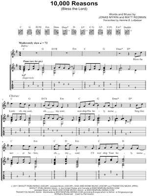 Matt Redman 10000 Reasons Chord Chart