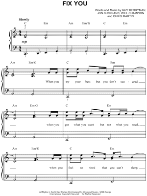 Coldplay You" Sheet Music Piano) in C - Download & - SKU: MN0110311