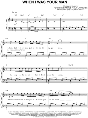 Bruno Mars When I Was Your Man Sheet Music Easy Piano In C Major Transposable Download Print Sku Mn0112750