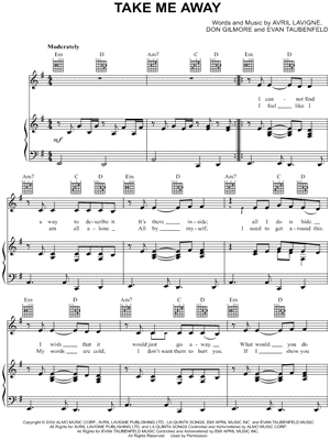 Avril Lavigne Take Me Away Sheet Music In E Minor Transposable Download Print Sku Mn