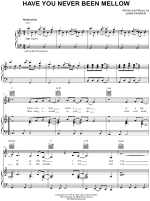 Olivia Newton John Have You Never Been Mellow Sheet Music In C Major Transposable Download Print Sku Mn