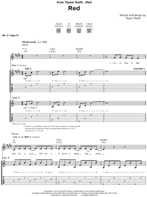 Taylor Swift Red Guitar Tab In E Major Download Print Sku Mn