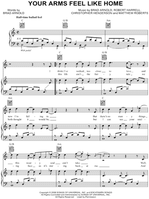 3 Doors Down Your Arms Feel Like Home Sheet Music In C
