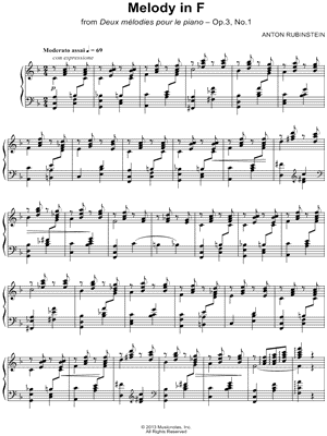 Melody In F sheet music for piano solo (PDF)