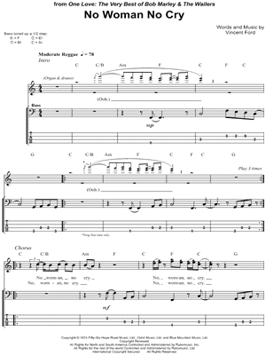 Bob Marley ' No Woman, No Cry' Sheet Music Notes, Chords Download