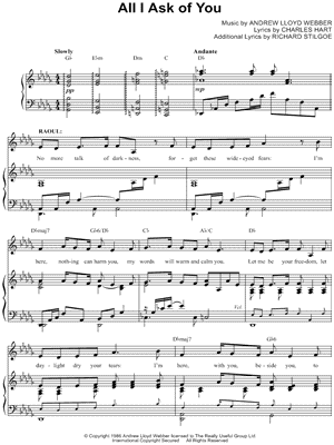 All I Ask Of You From The Phantom Of The Opera Sheet Music In Db Major Transposable Download Print Sku Mn0118439