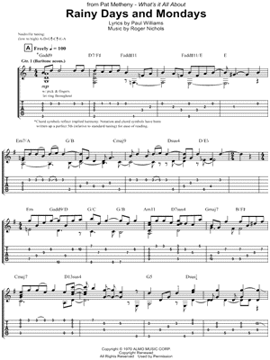 Rainy Days And Mondays Sheet Music | Carpenters | Solo Guitar