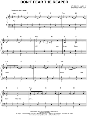 Blue Oyster Cult Don T Fear The Reaper Sheet Music Easy Piano In A Minor Transposable Download Print Sku Mn