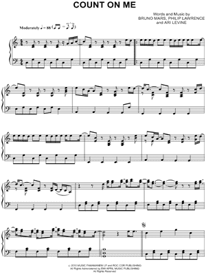 Bruno Mars Count On Me Sheet Music Piano Solo In C Major Download Print Sku Mn