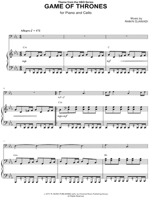 Ramin Djawadi - Game of Thrones - Piano Accompaniment (Cello) - Theme from the HBO Series - Sheet Music (Digital Download)