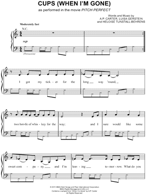 Anna Kendrick - Cups (You're Gonna Miss Me) - as performed in the movie Pitch Perfect - Sheet Music (Digital Download)