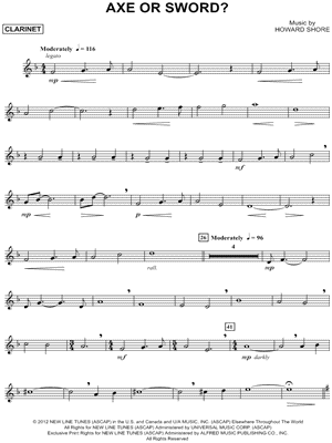 Axe or Sword? - Clarient & Piano Accompaniment Sheet Music from The Hobbit: An Unexpected Journey - Instrumental Parts