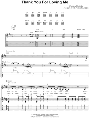 Bon Jovi - Thank You for Loving Me - Sheet Music (Digital Download)