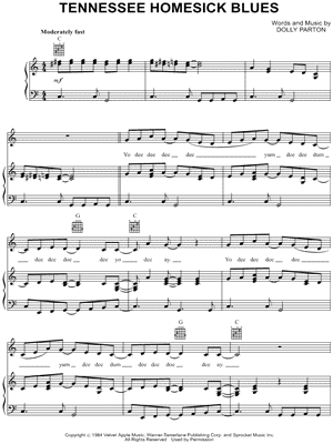 Dolly Parton - Tennessee Homesick Blues - Sheet Music (Digital Download)