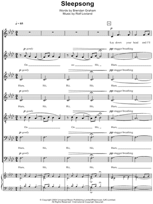 Secret Garden Sleepsong 6 Part Choir Piano Choral Sheet Music