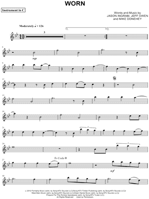 Worn - C Instrument & Piano Sheet Music by Tenth Avenue North - Instrumental Parts