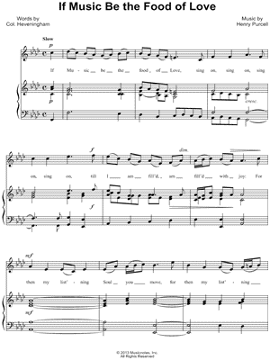Henry Purcell - If Music Be the Food of Love - Sheet Music (Digital Download)