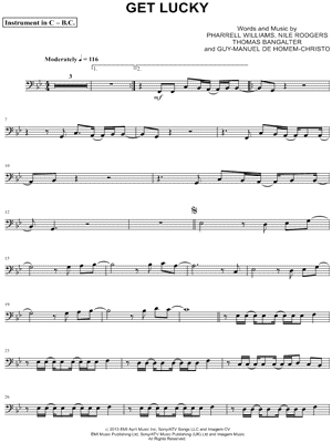 Get Lucky - Bass Clef Instrument & Piano Sheet Music by Daft Punk - Instrumental Parts