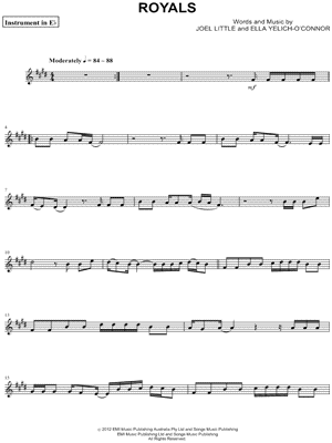 Lorde - Royals - Eb Instrument - Sheet Music (Digital Download)