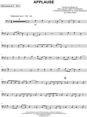 Lady Gaga - Applause - Bass Clef Instrument - Sheet Music (Digital Download)