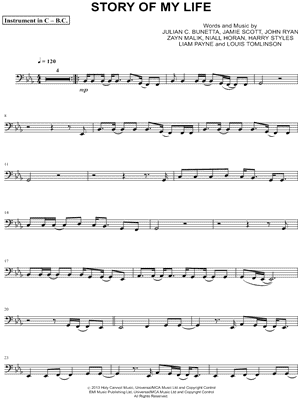 Story of My Life - Bass Clef Instrument Sheet Music by One Direction - Instrumental Parts