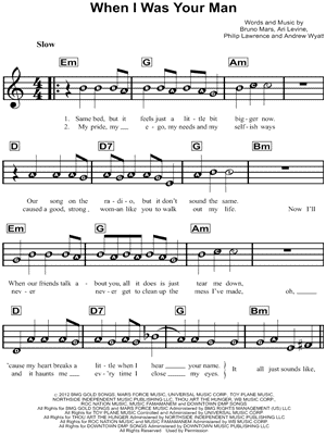 Bruno Mars When I Was Your Man Sheet Music For Beginners In G Major Download Print Sku Mn0127629