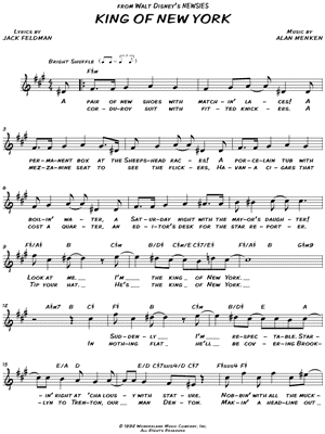 King Of New York From Newsies 1992 Sheet Music Leadsheet In A Major Download Print Sku Mn King Of New York From Newsies 1992 Sheet Music Leadsheet In A Major Download Print Sku Mn