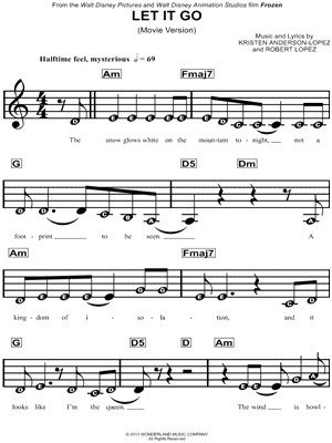 Let It Go Movie Version From Frozen Sheet Music For Beginners In A Minor Transposable Download Print Sku Mn