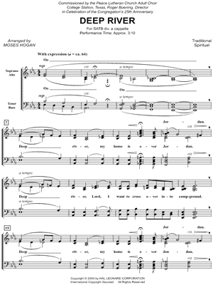 Traditional Spiritual Deep River Arr Moses Hogan Satb Choir A Cappella Choral Sheet Music In Eb Major Download Print Sku Mn0128488