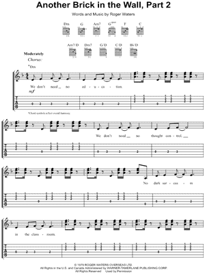 Pink Floyd Another Brick In The Wall Part 2 Guitar Tab In D Minor Download Print Sku Mn