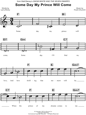 Some Day My Prince Will Come From Snow White And The Seven Dwarfs Sheet Music For Beginners In C Major Download Print Sku Mn