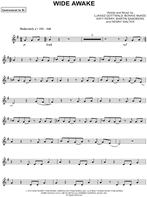 Wide Awake - Bb Instrument & Piano Sheet Music by Katy Perry - Instrumental Parts