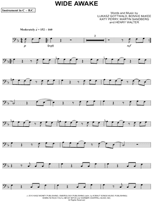 Wide Awake - Bass Clef Instrument & Piano Sheet Music by Katy Perry - Instrumental Parts