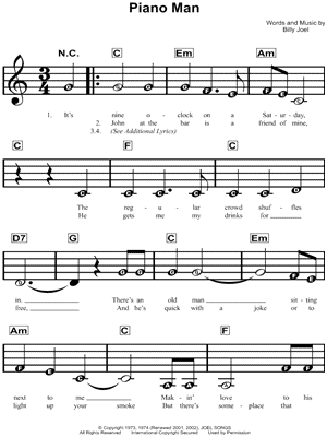 Billy Joel Piano Man Sheet Music For Beginners In C Major Download Print Sku Mn0130239