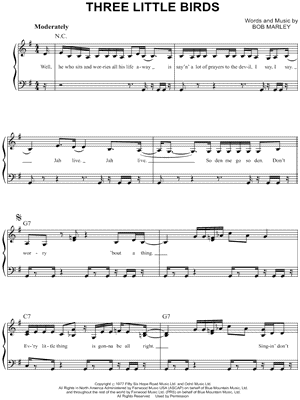 Sean Paul Three Little Birds Sheet Music Easy Piano In G Major Download Print Sku Mn