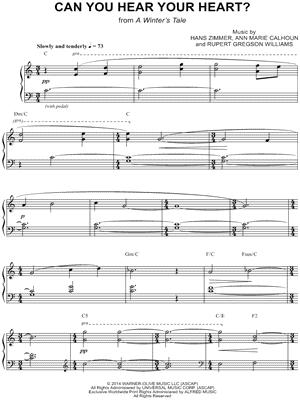 Can You Hear Your Heart From Winter S Tale Sheet Music Piano Solo In C Major Download Print Sku Mn