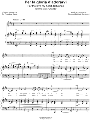 Giovanni Bononcini - Per La Gloria D'Adorarvi - from the opera Griselda - Sheet Music (Digital Download)