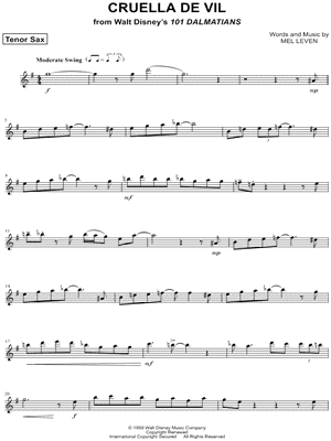 Mel Leven - Cruella De Vil - Tenor Saxophone - Sheet Music (Digital Download)