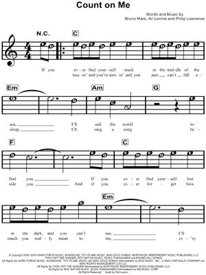 Bruno Mars Count On Me Sheet Music For Beginners In C Major Download Print Sku Mn