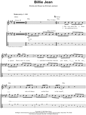 make you annoyed channel Useful Michael Jackson "Billie Jean" Bass Tab in F# Minor - Download & Print -  SKU: MN0135383