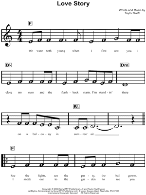 Taylor Swift Love Story Sheet Music For Beginners In C