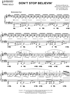 igualdad sí mismo especificar Jarrod Radnich "Don't Stop Believin'" Sheet Music (Piano Solo) in E Major -  Download & Print - SKU: MN0135941