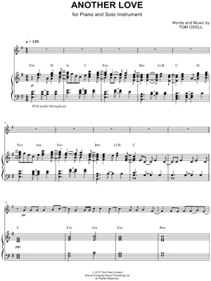 Another love – Tom Odell (Cello) Sheet music for Piano, Vocals, Cello  (Mixed Quartet)