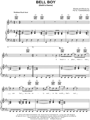 The Who - Bell Boy - (Keith's theme) - Sheet Music (Digital Download)