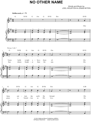 Hillsong No Other Name Sheet Music In G Major Transposable Download Print Sku Mn