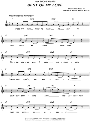 The Emotions Best Of My Love Sheet Music Leadsheet In C Major Download Print Sku Mn