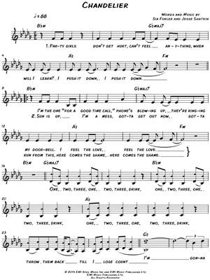 Sia Chandelier Sheet Music Leadsheet In Minor Transposable Download Print Sku Mn